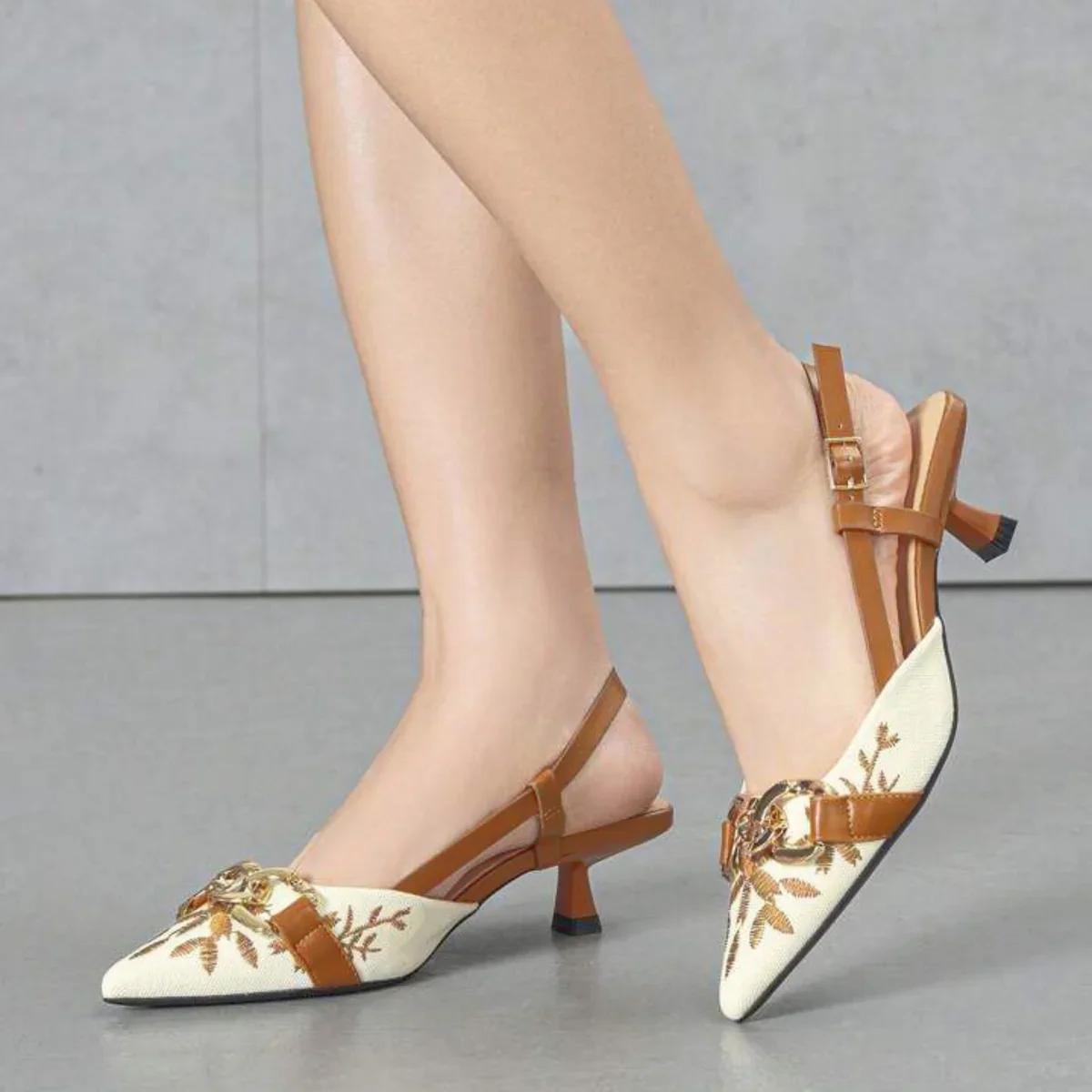 Floral Embroidered Chain Slingback - Image 8